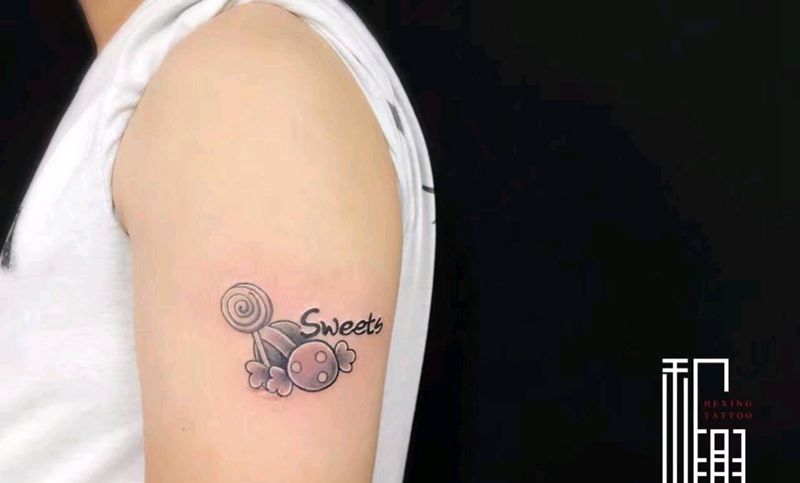 原创糖果纹身图片_手臂清新静物原创成品纹身图案