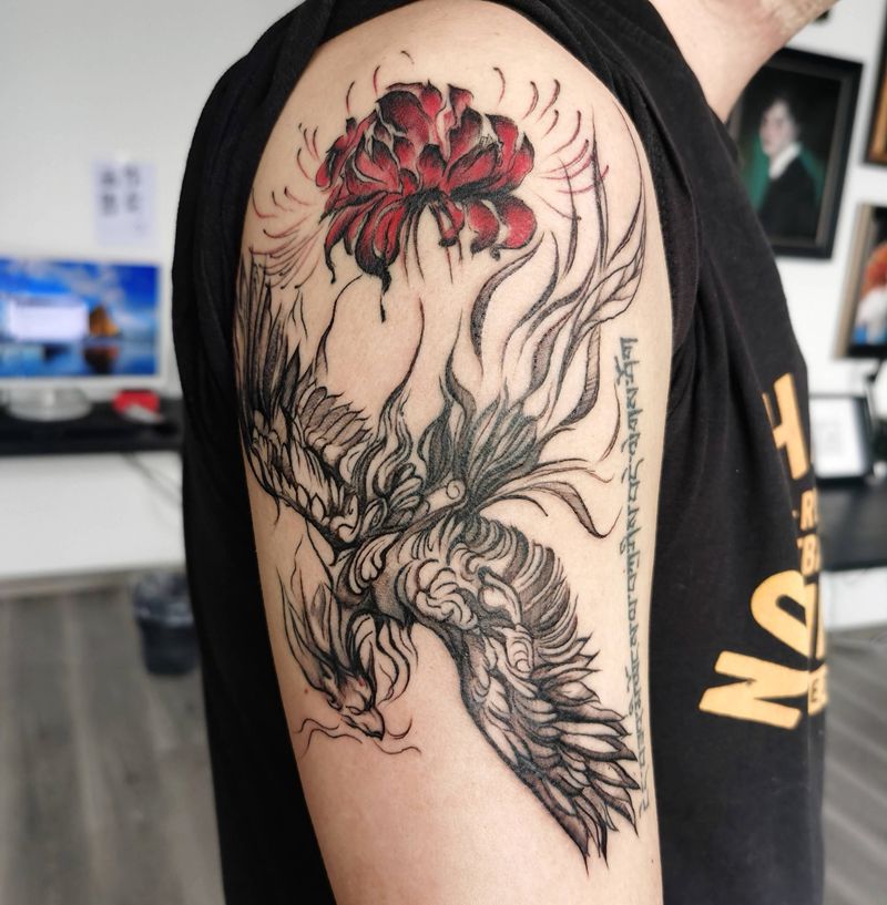 凤凰纹身图片_手臂新传统纹身图案