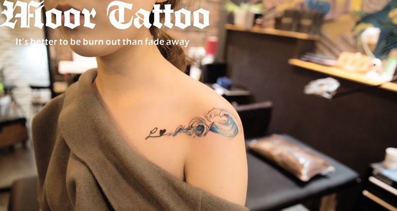 水彩海浪纹身图片