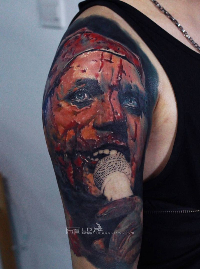 乐道叠彩纹身图片_成品手臂肖像欧美写实人物原创山东青岛培训纹身图案