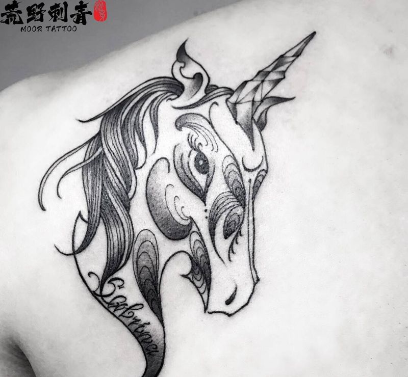 独角兽纹身图片_动物原创纹身图案