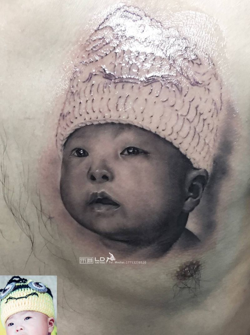 乐道纹身图片_成品手臂胸部欧美写实肖像原创人物青岛培训纹身图案