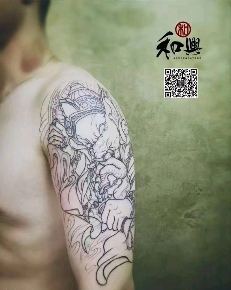 《象神》纹身图片_手臂传统动物鬼神成品纹身图案