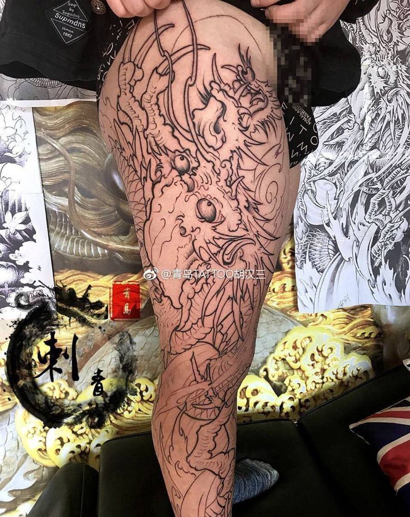 王哥作品。花腿龙恢复后上色纹身图片