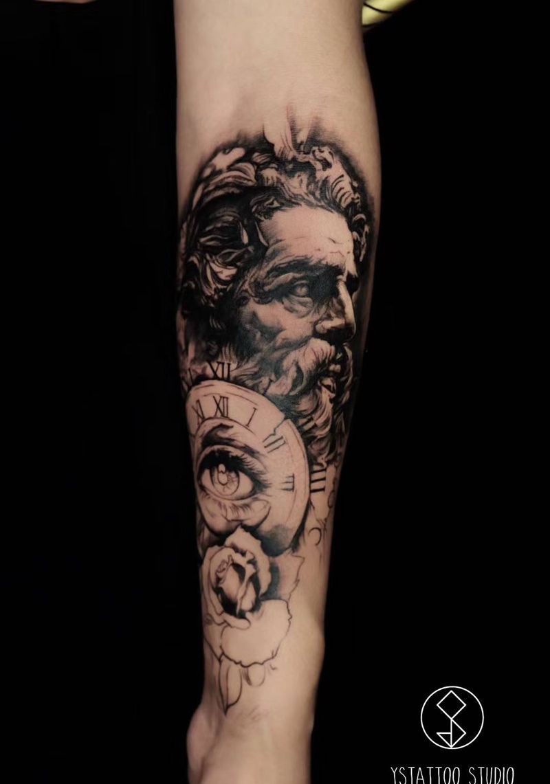 波塞冬纹身图片_手臂欧美写实纹身图案