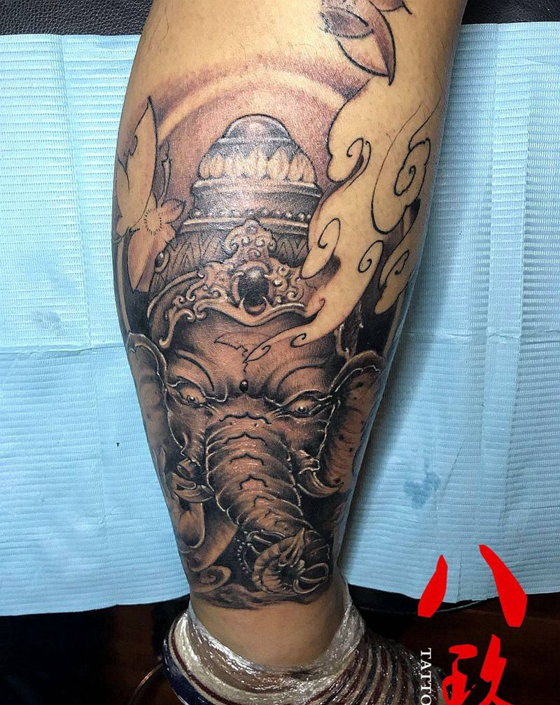 小腿象神纹身图片