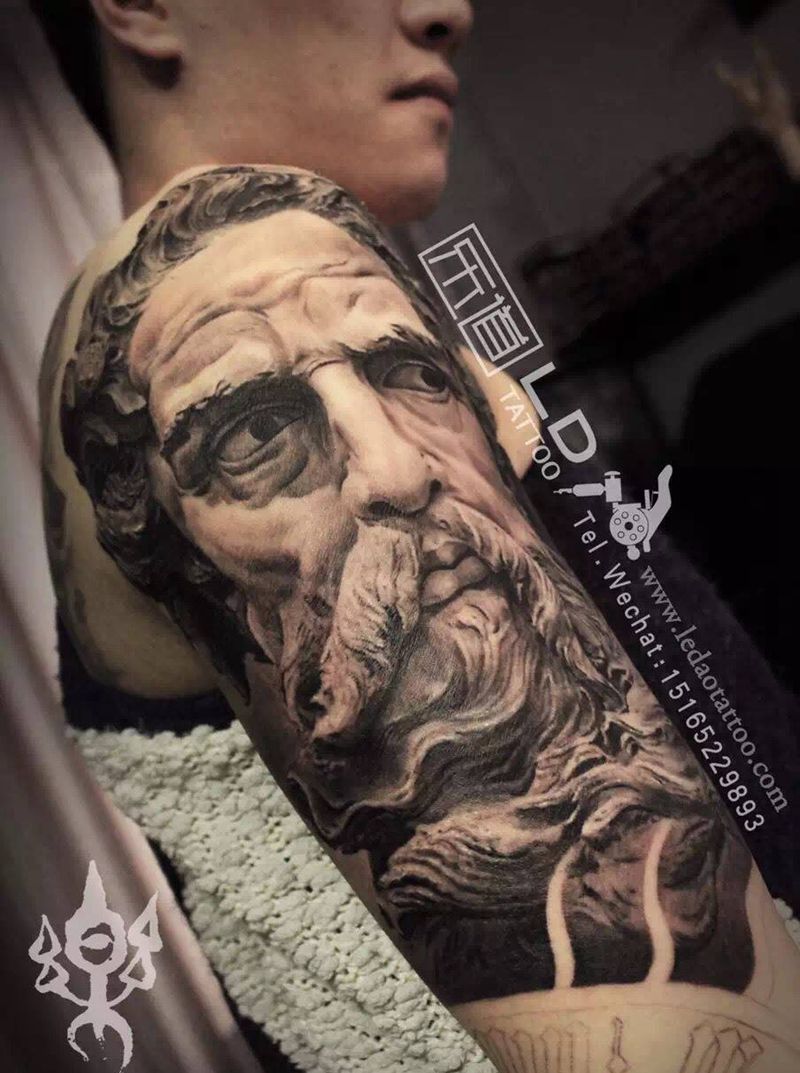 雕塑纹身图片_成品手稿肖像欧美写实人物原创培训乐道刺青青岛纹身图案