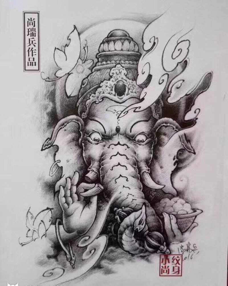 特价象神图。小腿位置800纹身图片