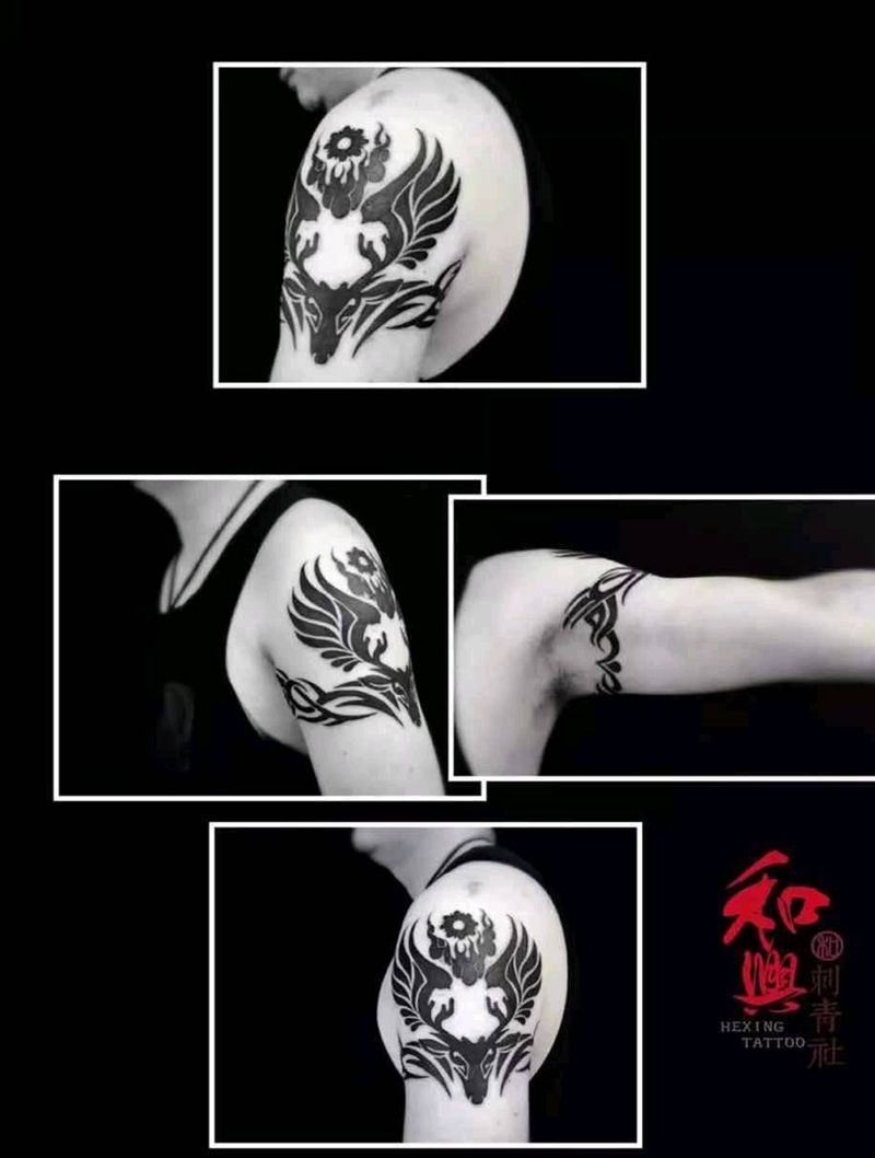 原创《鹿图腾》纹身图片_手臂清新图腾成品纹身图案