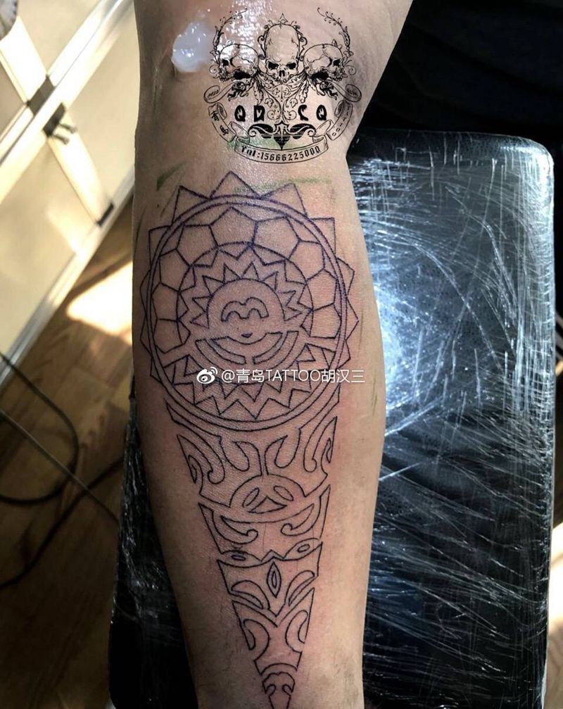 玛雅图腾，耗时4个小时纹身图片