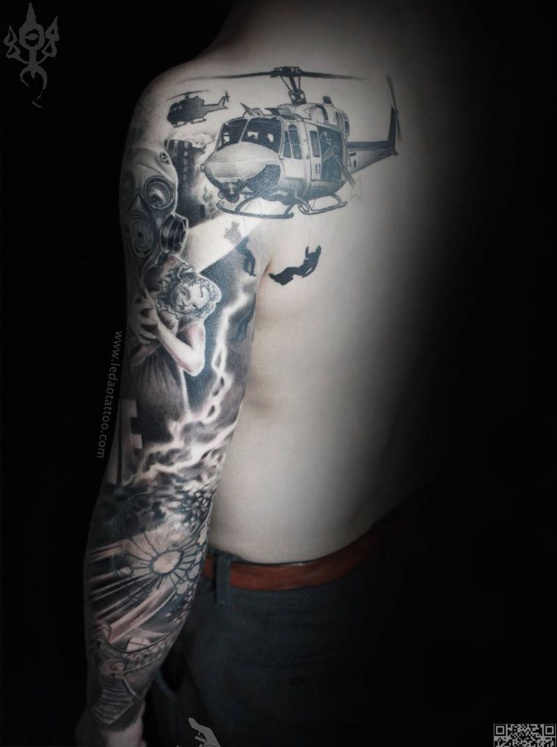 反战纹身图片_成品手稿手臂欧美写实清新肩部人物原创宗教纹身图案