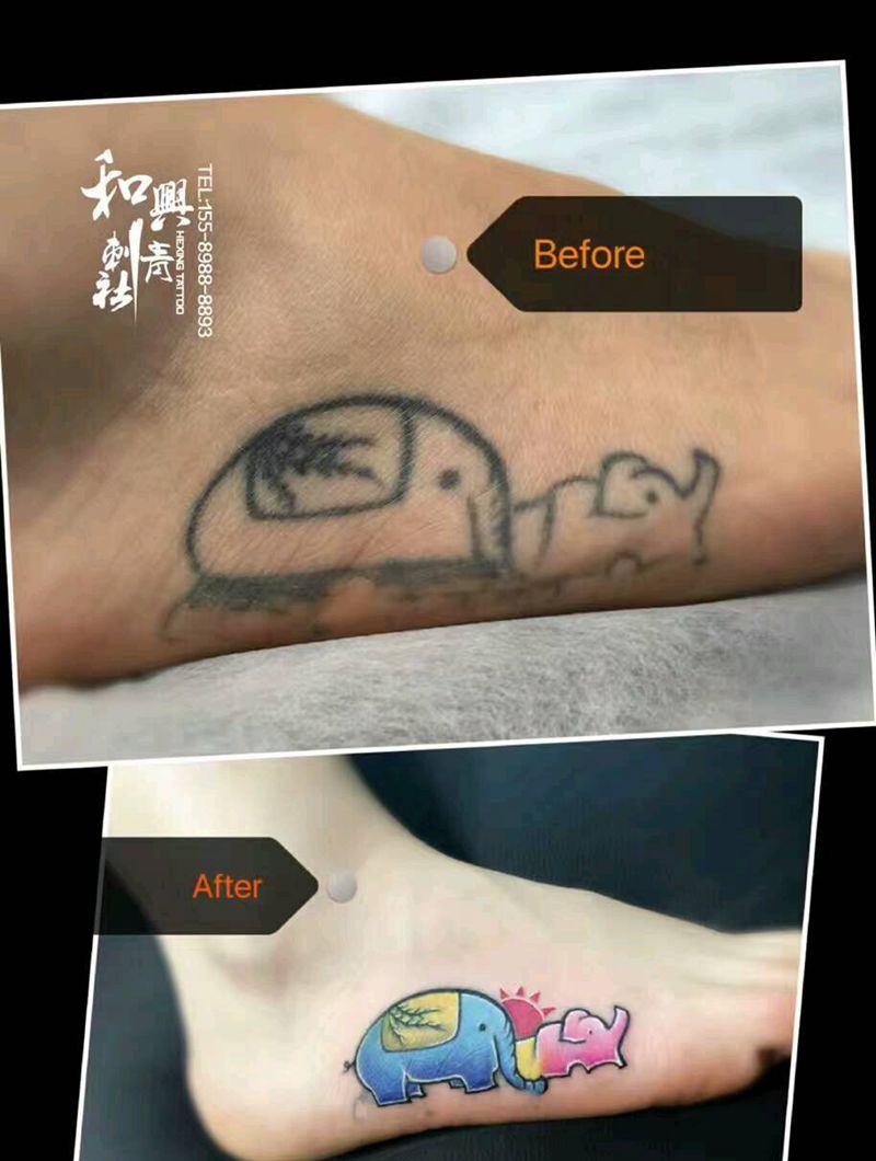 旧纹身修改纹身图片_脚部清新动物成品纹身图案