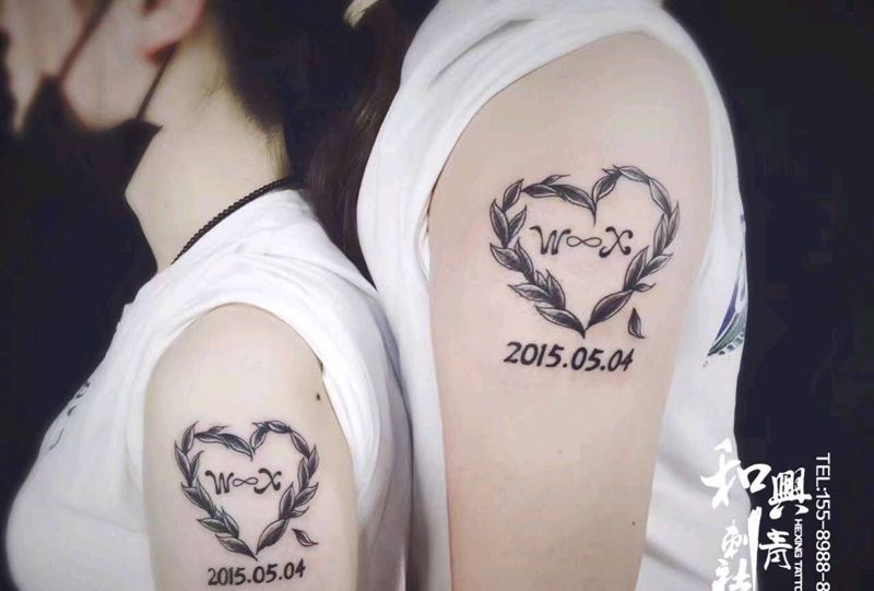 情侣树叶纹身图片_手臂清新情侣成品纹身图案