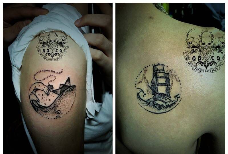 情侣纹身，右图结痂恢复期纹身图片