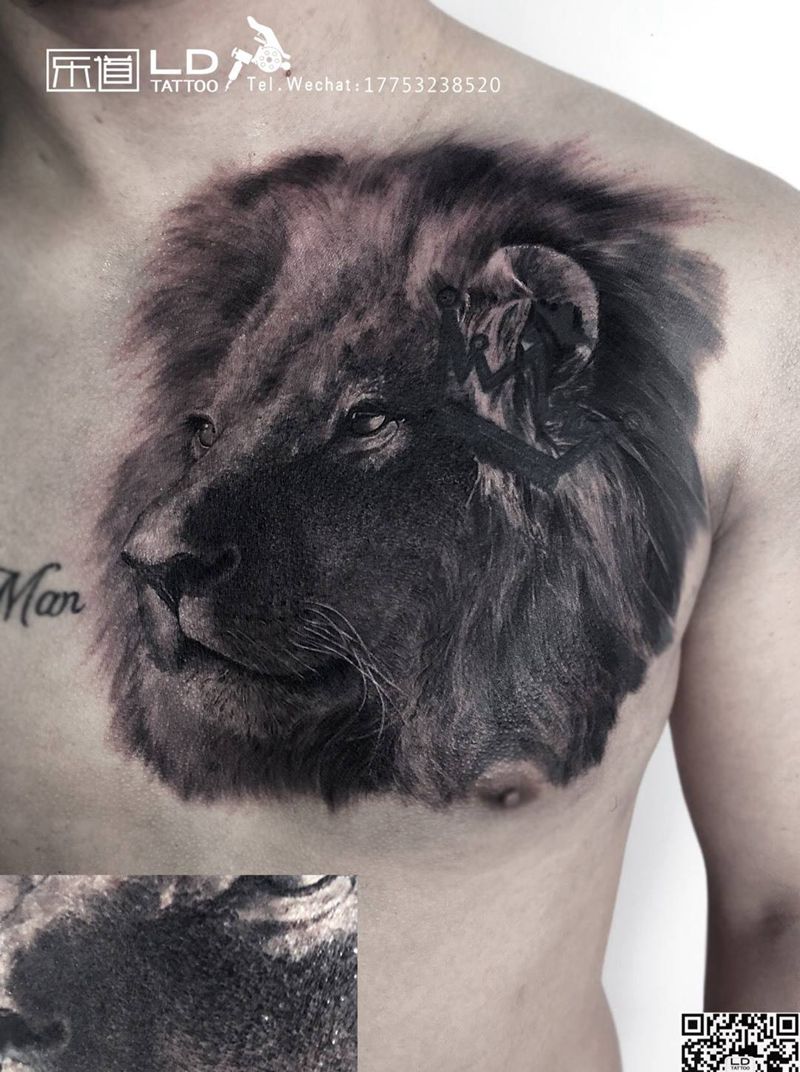 写实狮王 乐道出品纹身图片