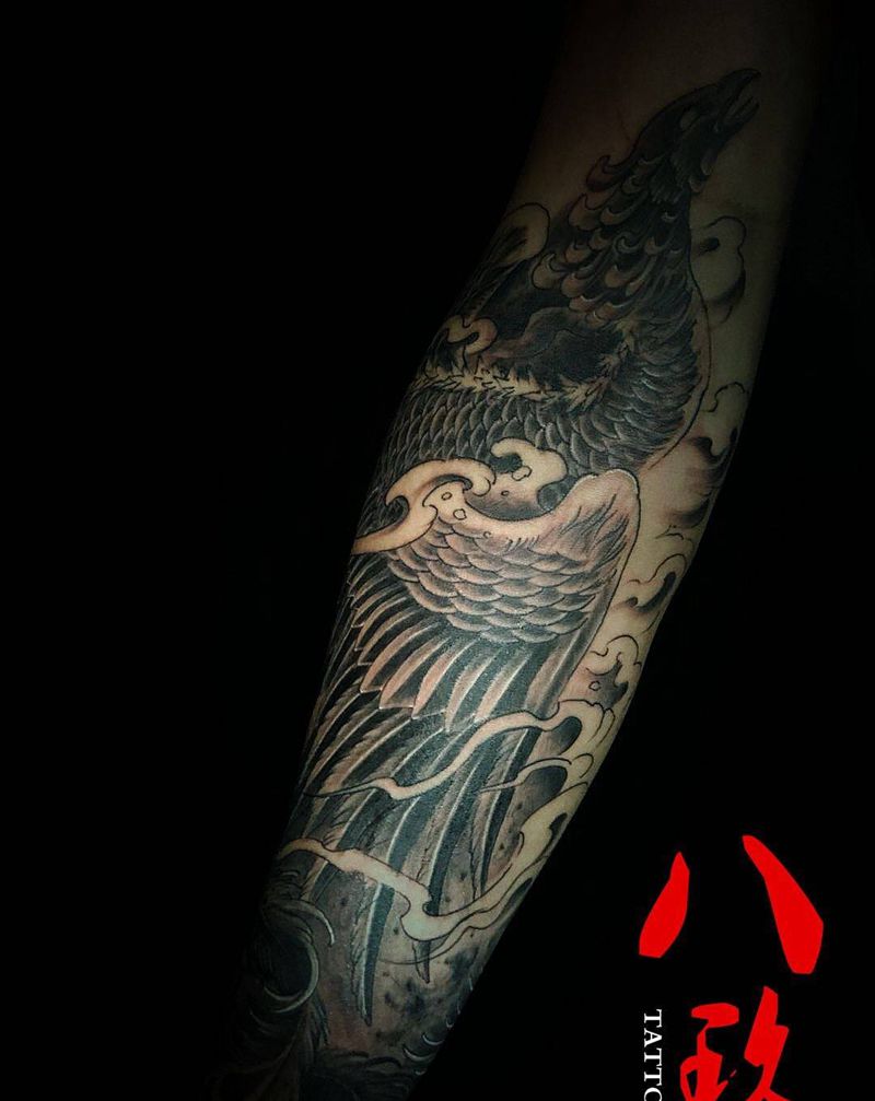 包小臂，临摹师傅的凤凰 还有彩色未完待续纹身图片