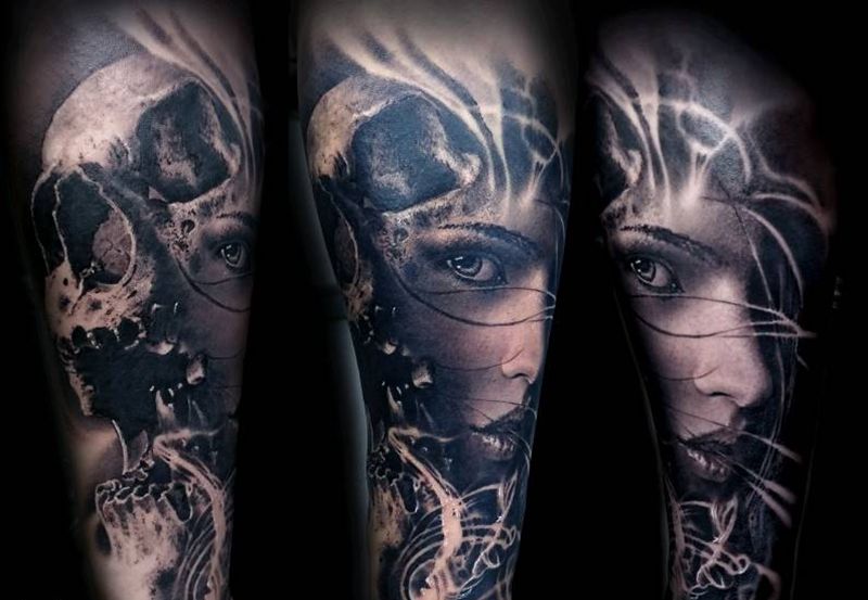 小龙的暗黑纹身图片_手臂写实暗黑成品纹身图案