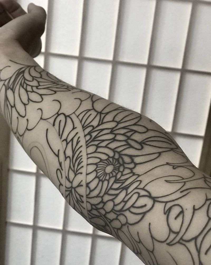 菊花臂纹身图片_手臂纹身图案