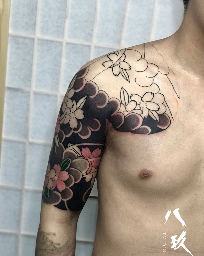 驻店师傅作品纹身图片_肩部老传统纹身图案