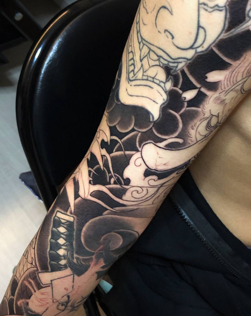 日式花臂纹身图片_新传统纹身图案