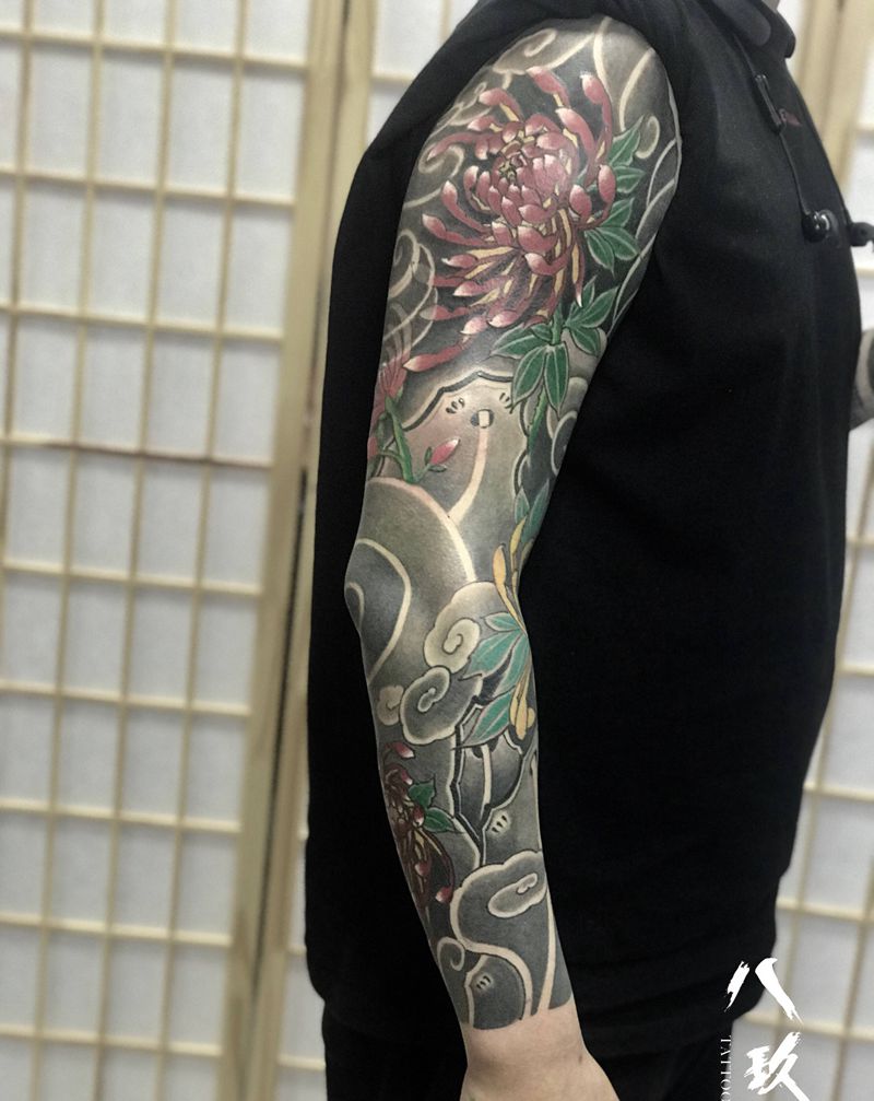 老传统花臂纹身图片_手臂老传统纹身图案
