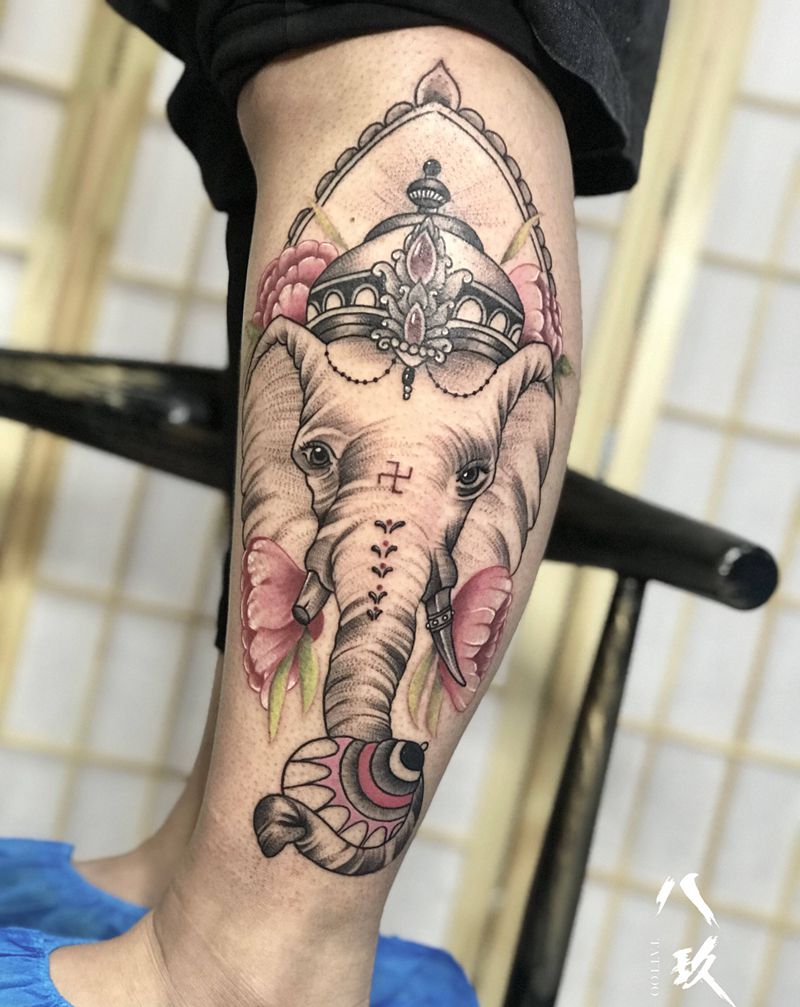 象神纹身图片_点刺纹身图案