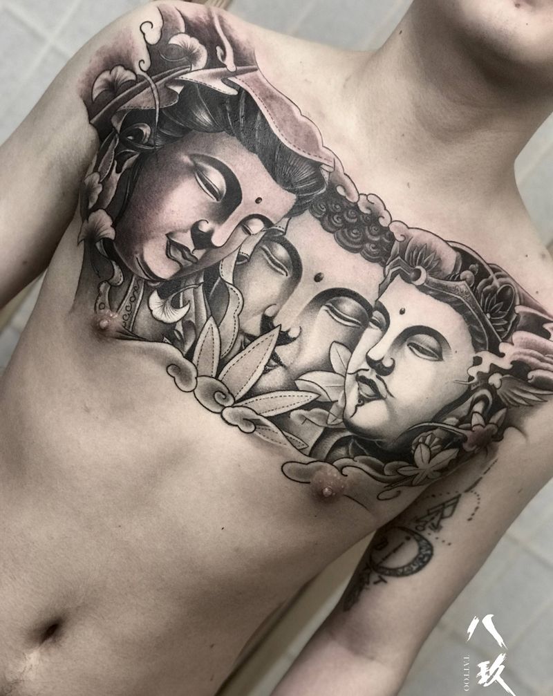 花胸纹身图片_新传统纹身图案