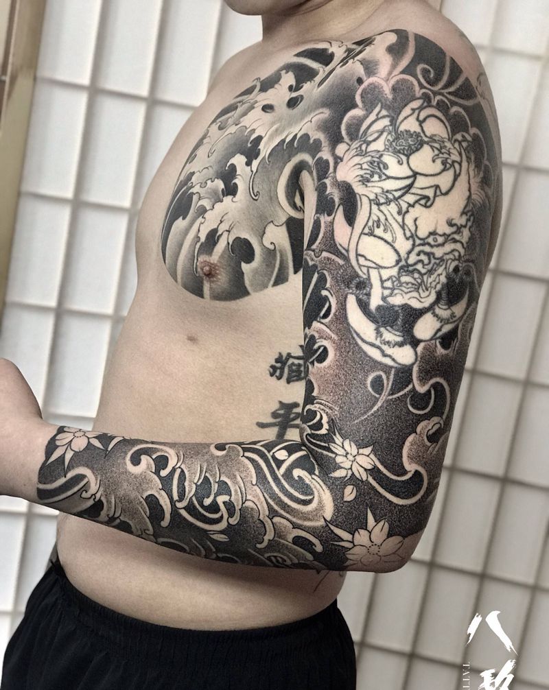 修改接花臂未完纹身图片_老传统纹身图案