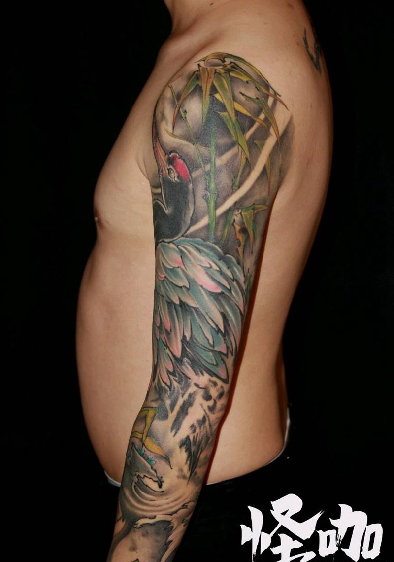 花臂鹤纹身图片