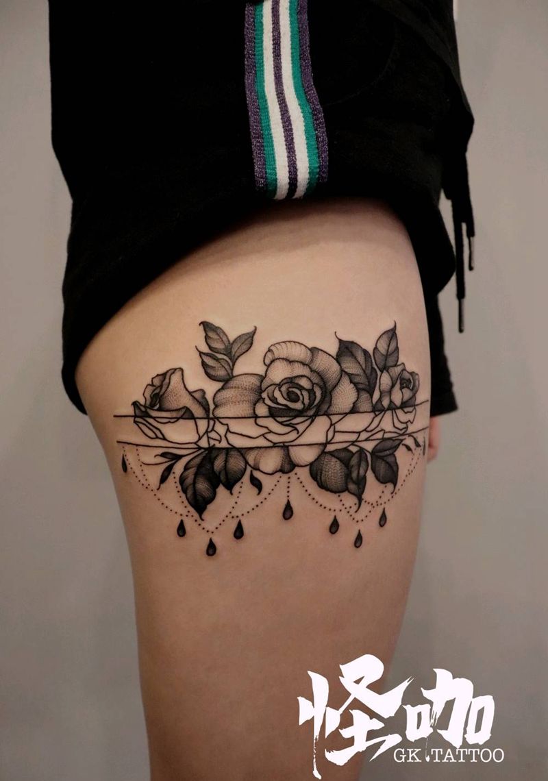 清新素花-反转纹身图片_腿部纹身图案