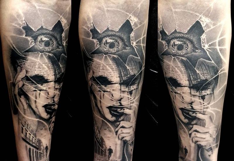 逃？纹身图片_原创暗黑成品纹身图案