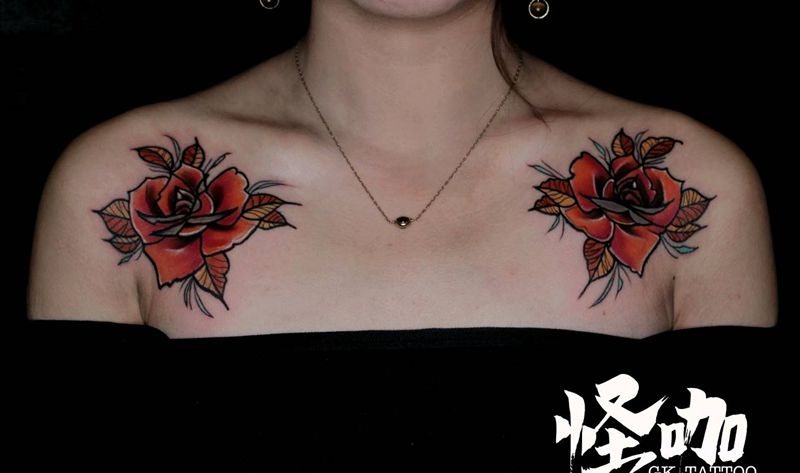 肩花纹身图片