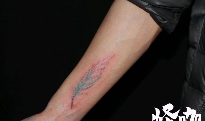 水彩羽毛作品纹身图片