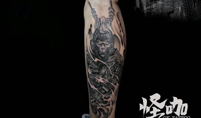 齐天纹身图片_腿部新传统纹身图案