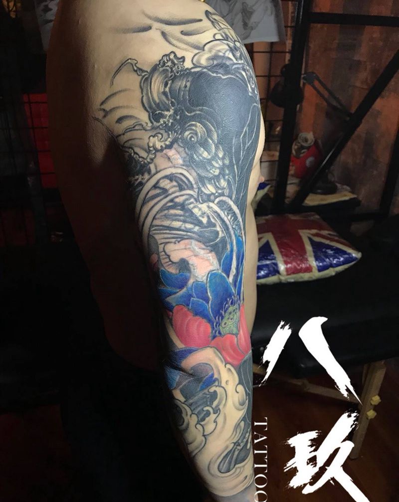 鲤鱼遮盖花臂，王哥纹身图片