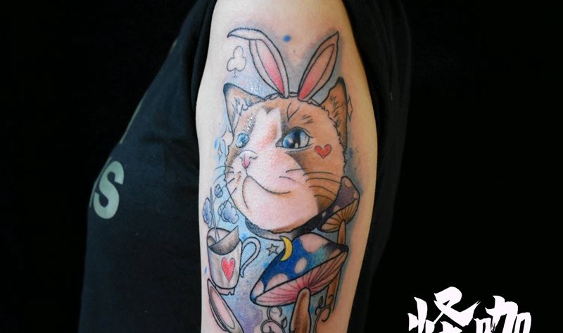 彩色小猫咪纹身图片