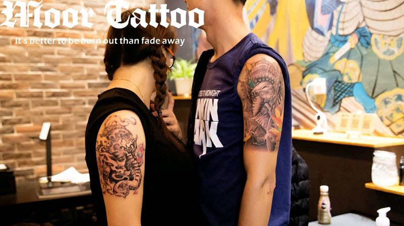 象神纹身图片_手臂传统成品纹身图案