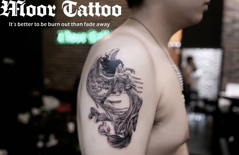 天使纹身图片_手臂欧美写实纹身图案