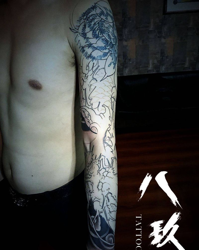 花臂龙纹身图片