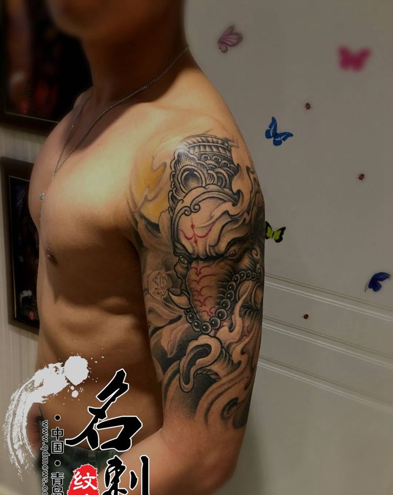 象财神恢复一月后效果纹身图片