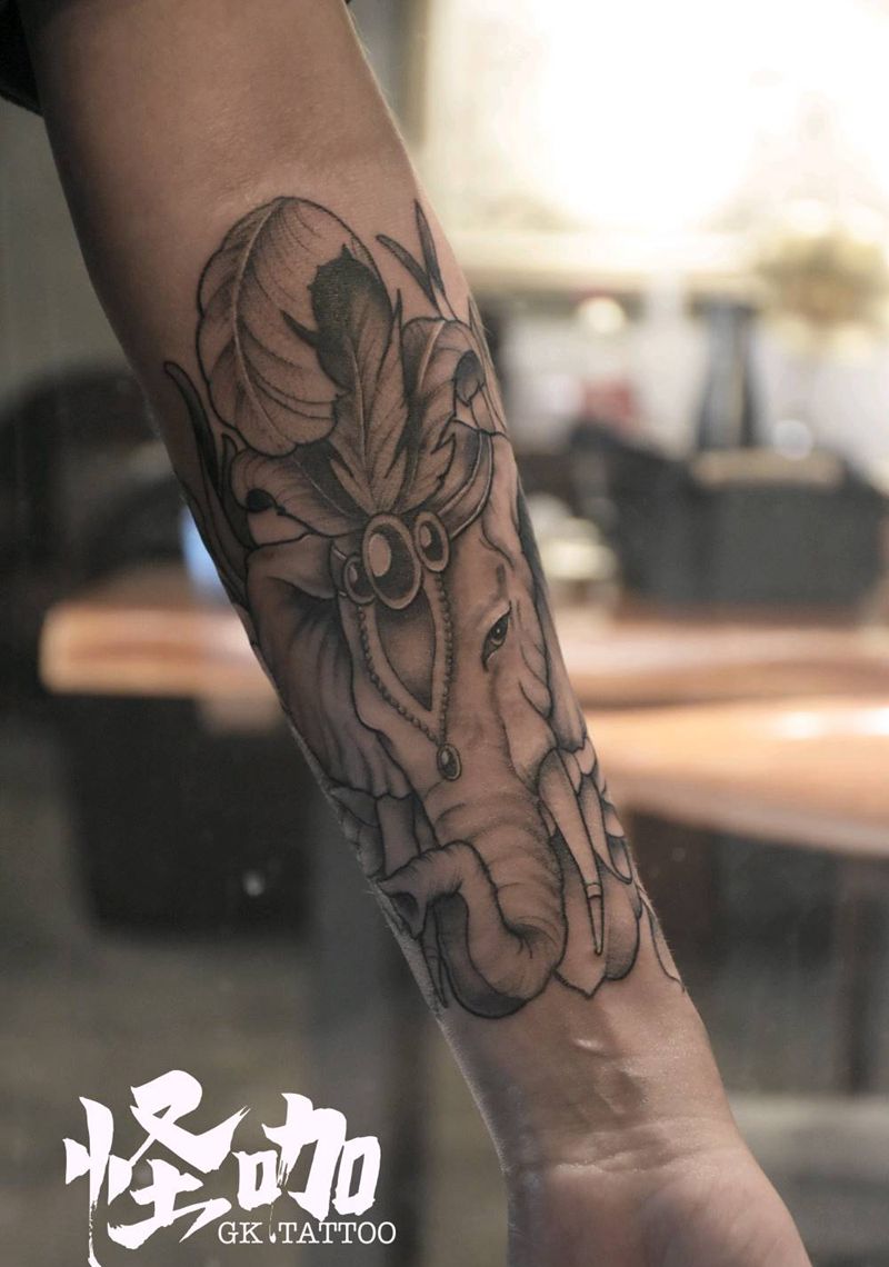 象神-小臂纹身图片_手臂欧美写实纹身图案