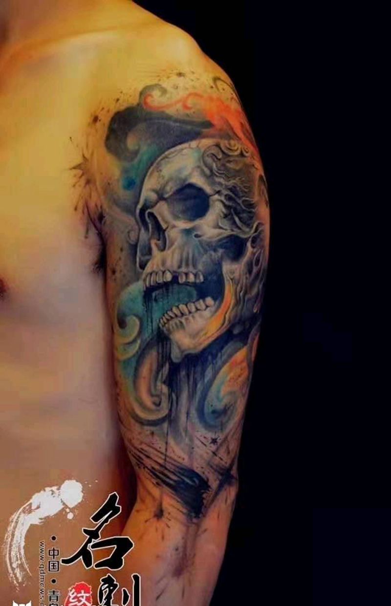 佛与魔纹身图片_手臂新传统欧美写实纹身图案