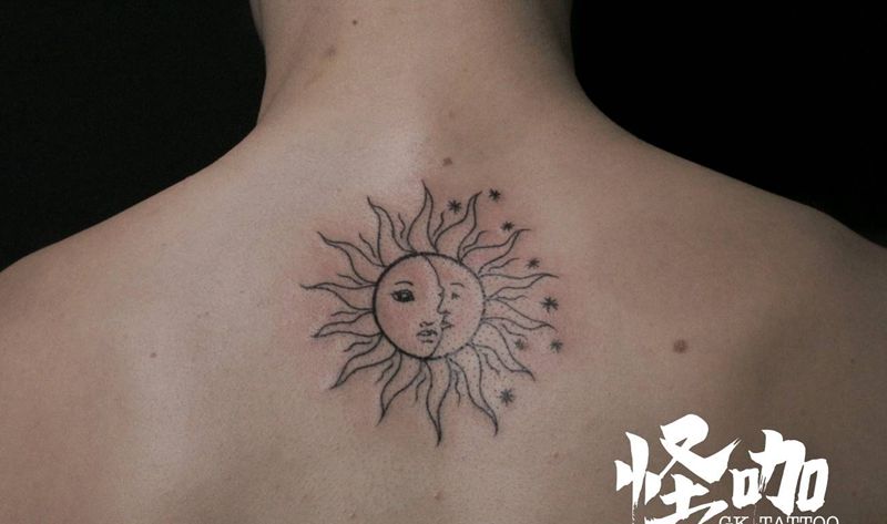 太阳月亮和星星纹身图片