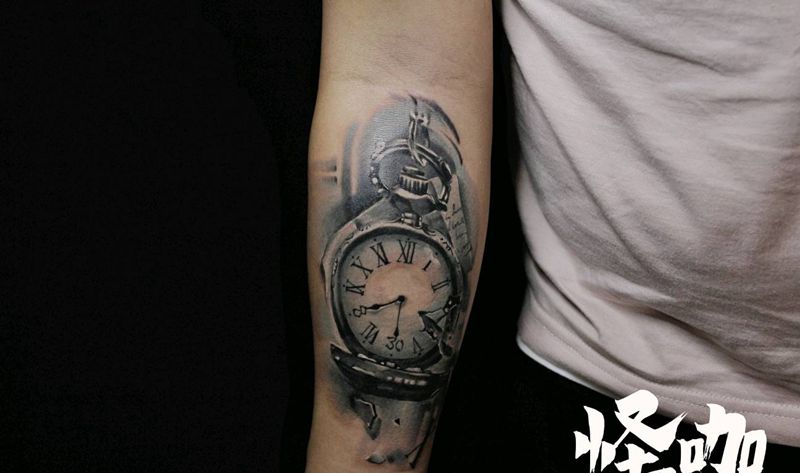 时间，水彩，写实纹身图片