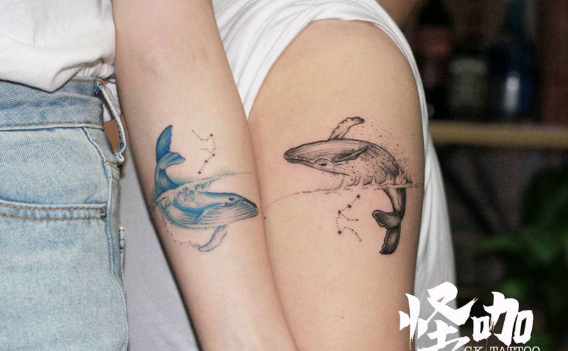 鲸-情侣-反转纹身图片_手臂纹身图案