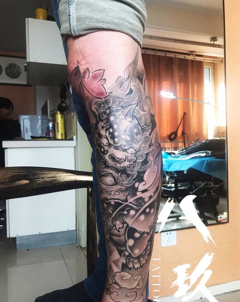 唐狮子纹身图片