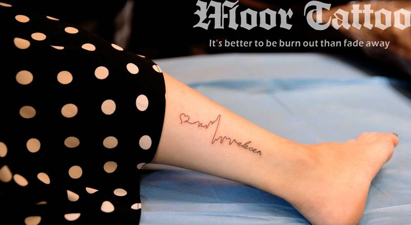 心电图纹身图片_腿部清新原创成品纹身图案