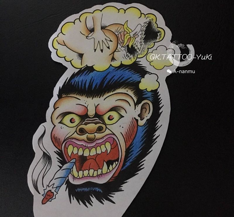 大色猴一只纹身图片