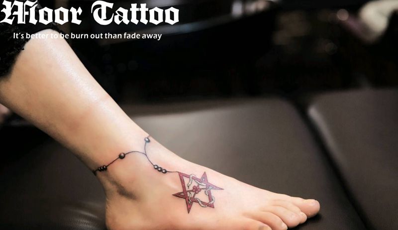 脚链纹身图片_脚部清新动物成品纹身图案