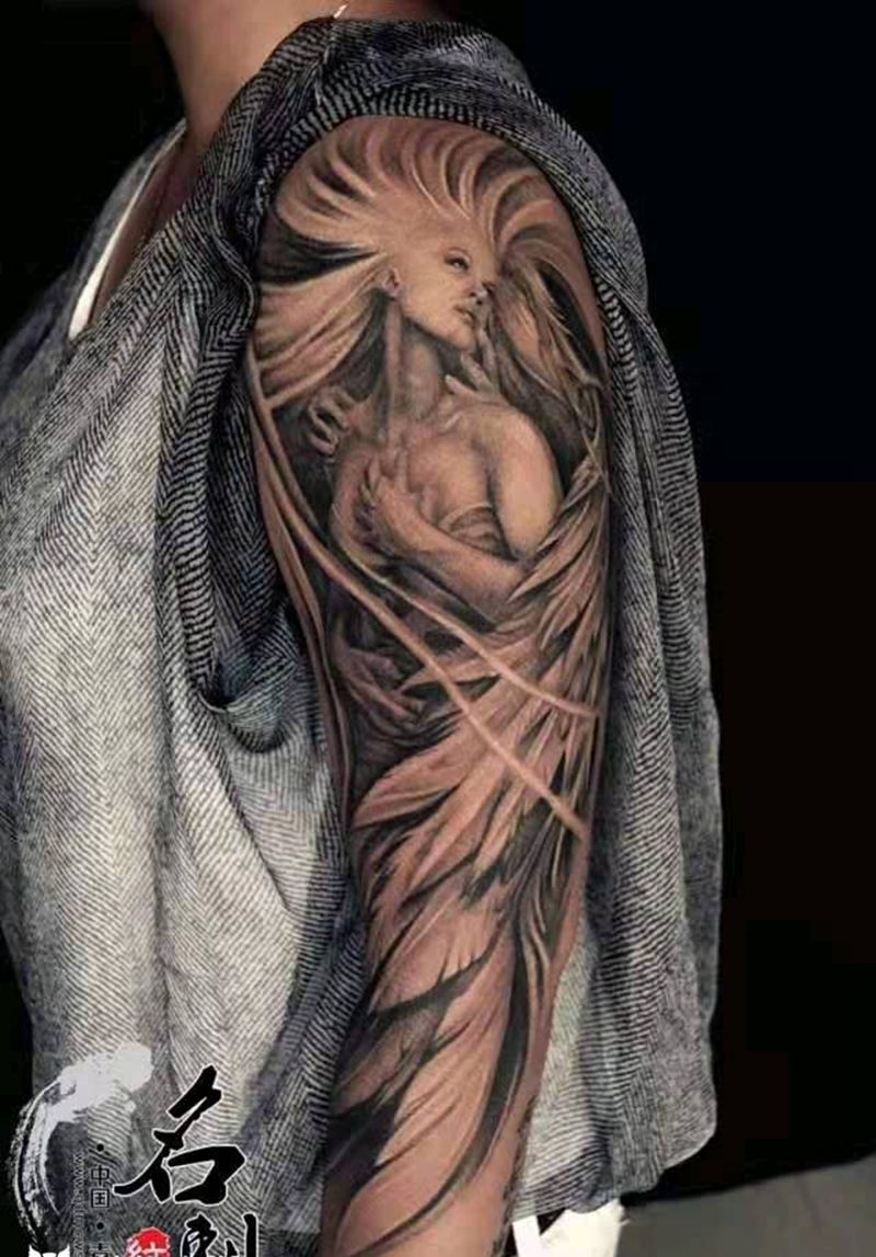 天使花臂纹身图片_手臂欧美写实纹身图案